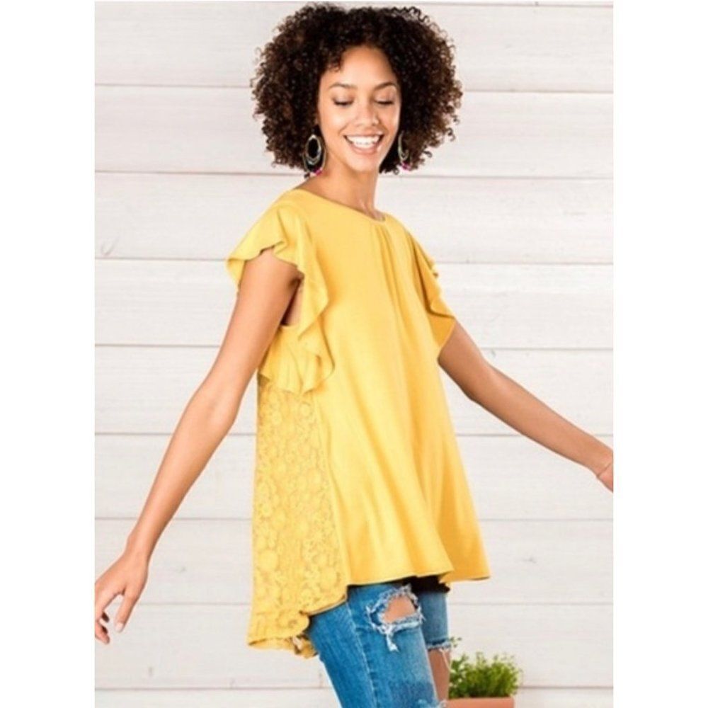 Matilda Jane Mustard Yellow Bocce Ball Top Sz S‎